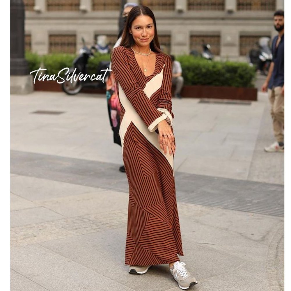 BLOGGER'S FAVE! Zara Striped Midi Dress Brown Sz XS, Small NWT - Picture 7 of 16